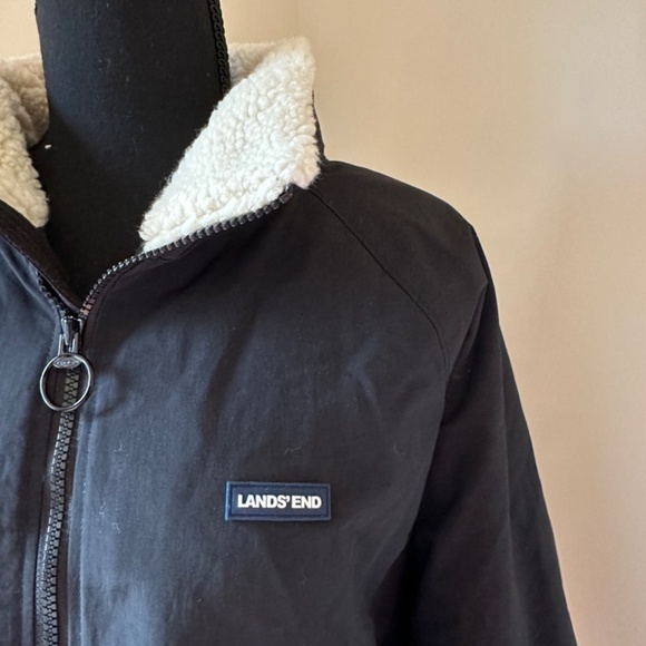 *LAND'S END* Men's Black Long Sleeve Lined Hooded Jacket Coat Size L (42-44) - Picture 1 of 7